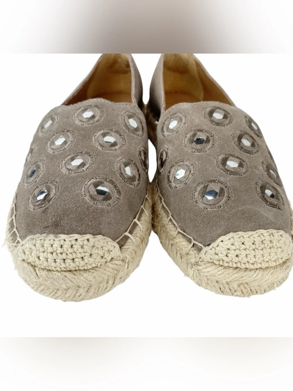 Crown Vintage Crimson Espadrille Shoes Tan Suede Leather Slip On Platform Size 7